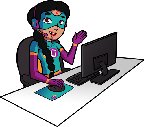 Hero von hey contact heroes mit Headset am Arbeitsplatz